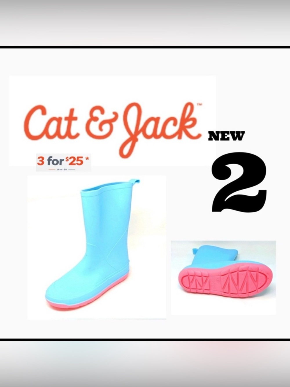 Cat & Jack Aqua Boots with Pink Soles size 2